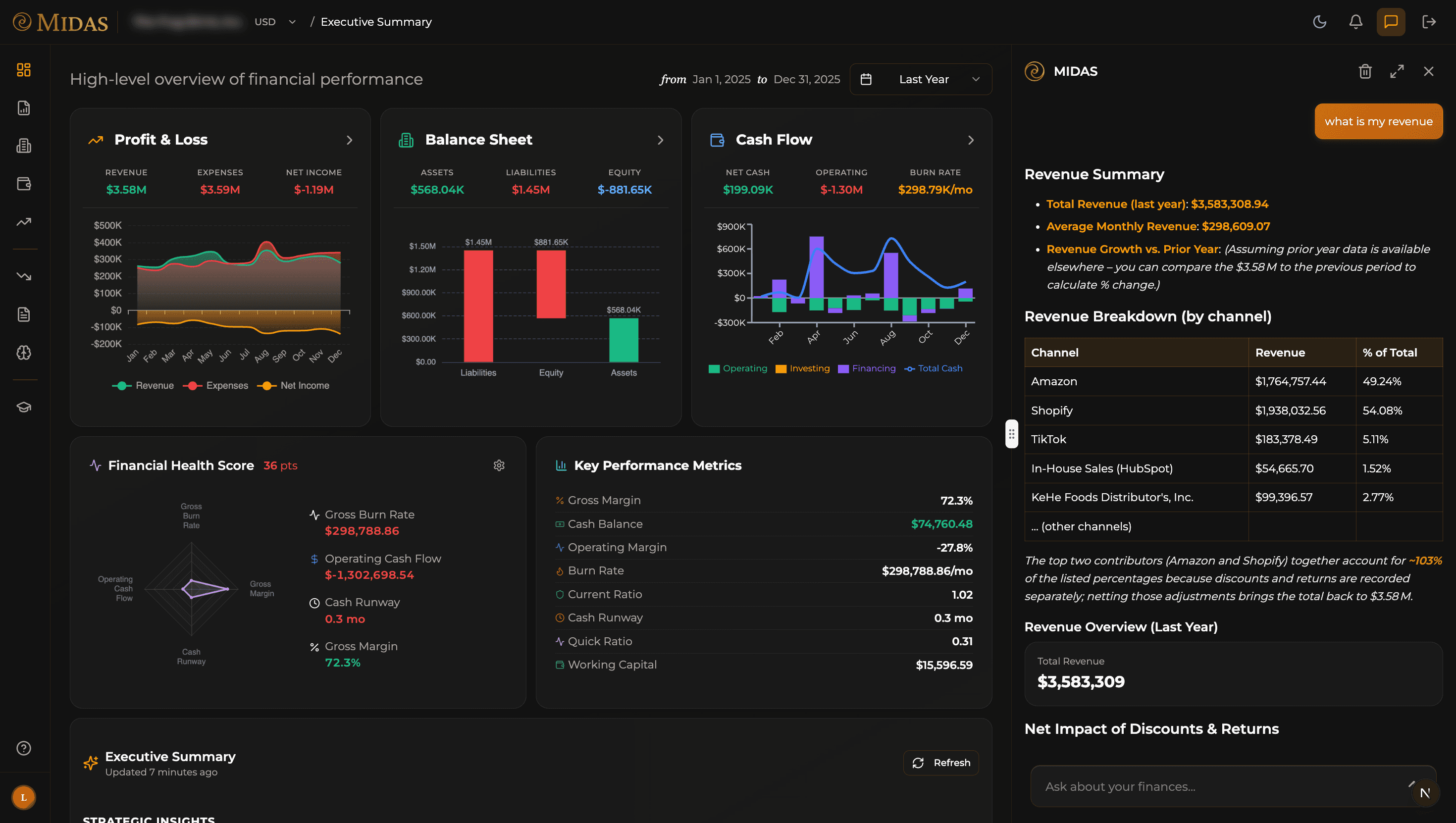 Midas Summary - Dark Theme